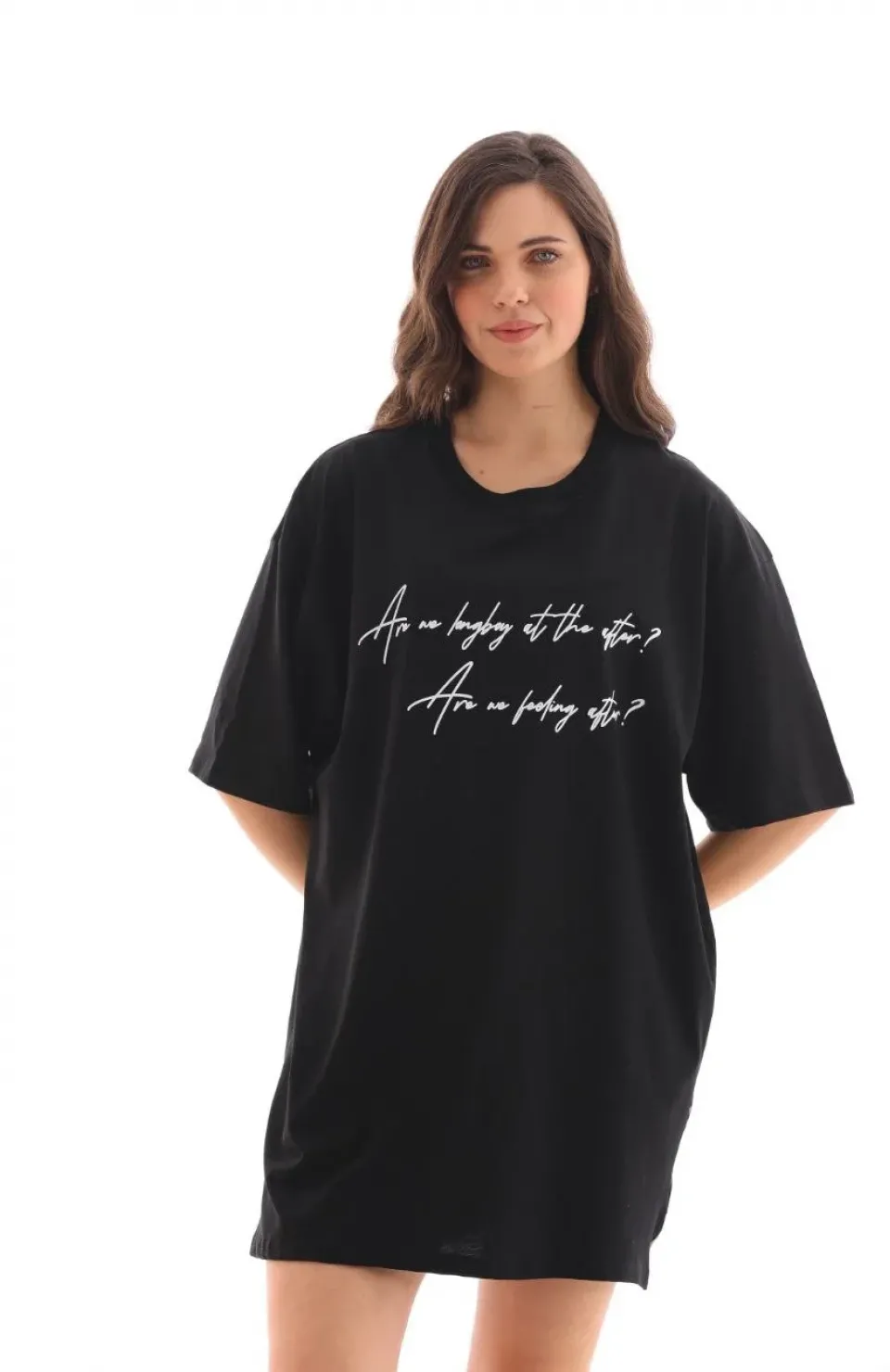 Unisex Bisiklet Yaka Baskılı Oversize T-Shirt - Siyah Somersan Giyim | Kadın, Erkek ve Çocuk Moda