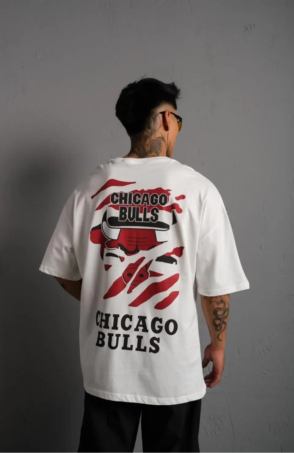 Erkek Sırt Baskılı A Kalite Oversize T-shirt - Beyaz