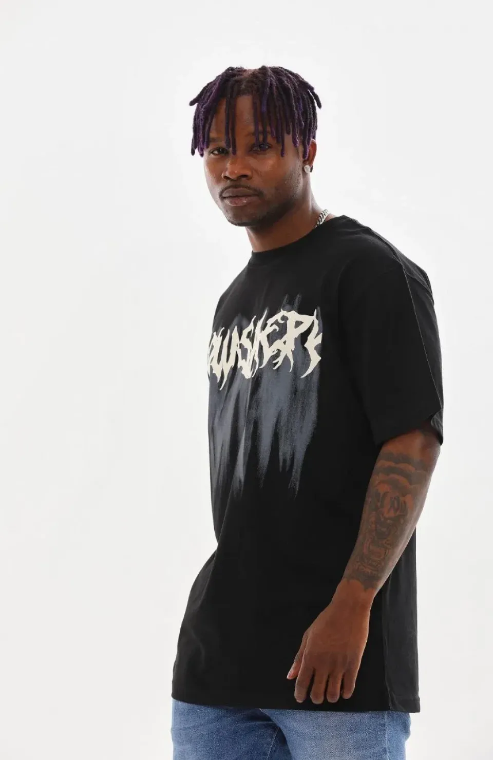 Unisex Baskılı Oversize T-Shirt - Siyah