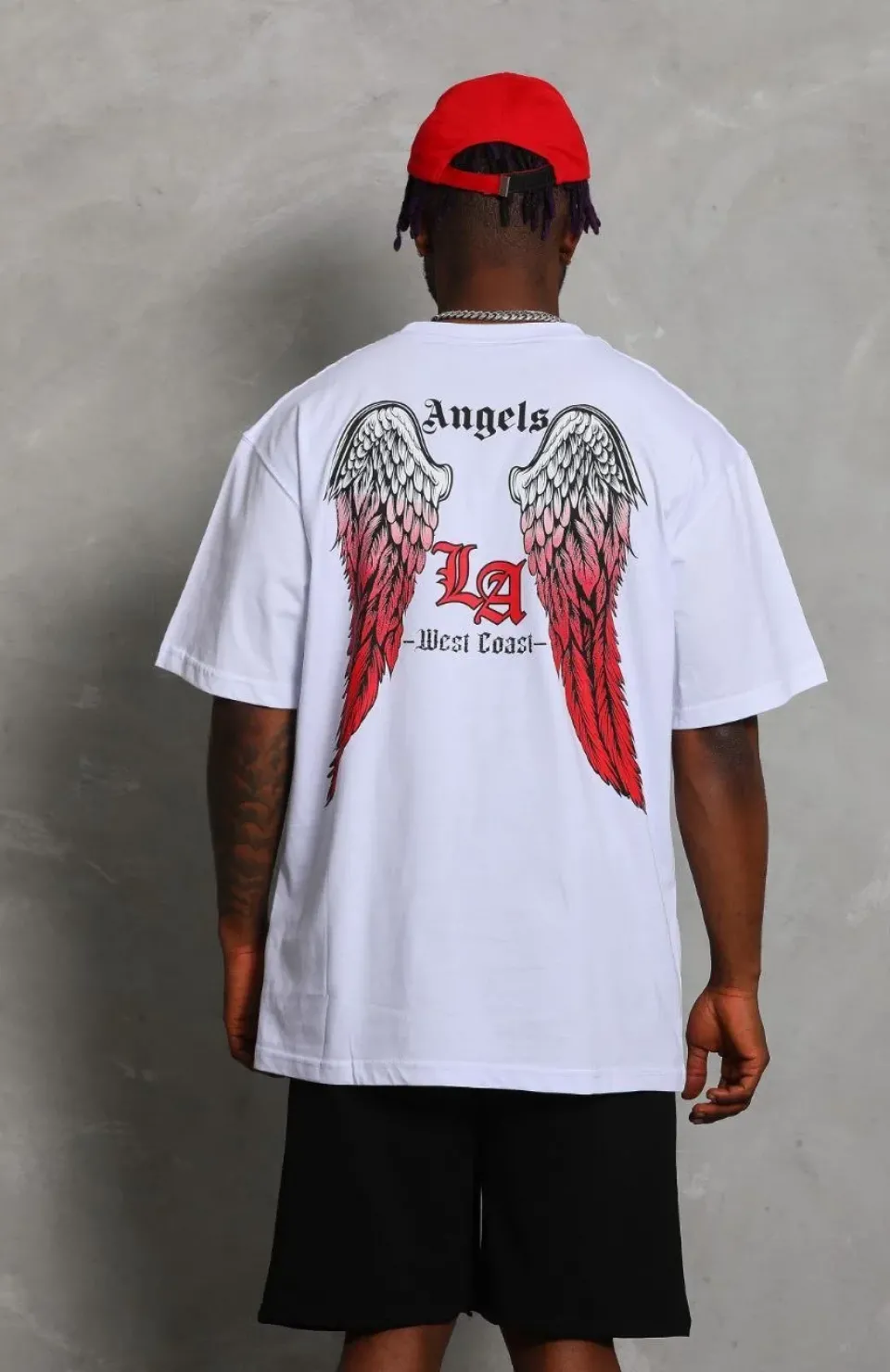 Unisex Oversize Baskılı Bisiklet Yaka T-Shirt - Beyaz