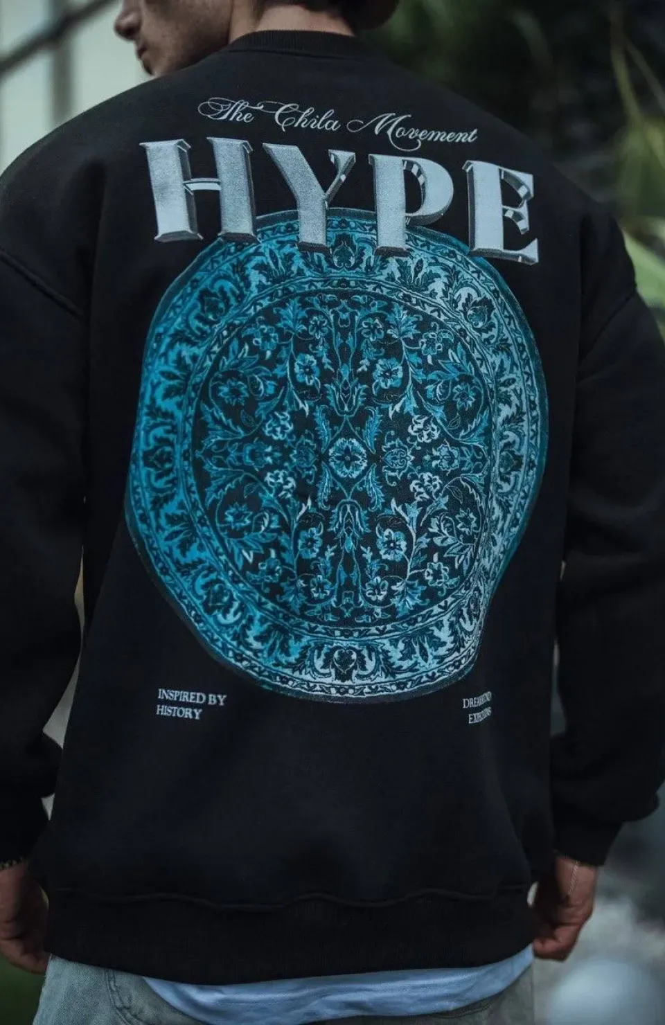 Üç İplik Bisiklet Yaka Baskılı SweatShirt - Siyah