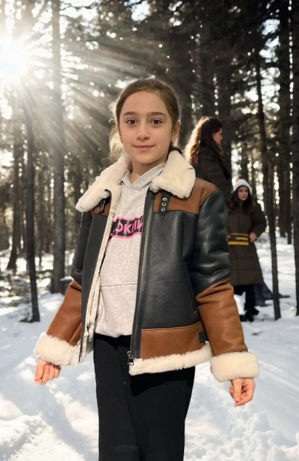 Çocuk Yakalı Parçalı Kürk - Kahve