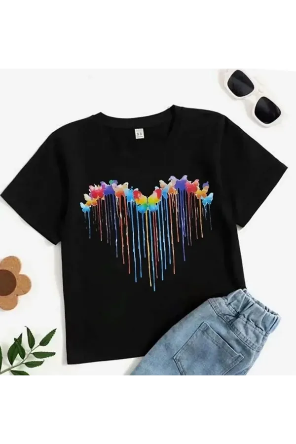 Çocuk Unisex Baskılı T-Shirt - Siyah