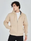 Unisex Tam Fermuarlı Kapşonlu  SweatShirt - Bej