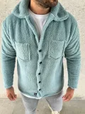 Erkek Pelüş Polar Hırka Gömlek – Yakalı, İlik Düğmeli, Göğüs Cepli, Yumuşak Dokulu Kışlık Regular Fit Rahat Günlük Model - Bebe Mavisi