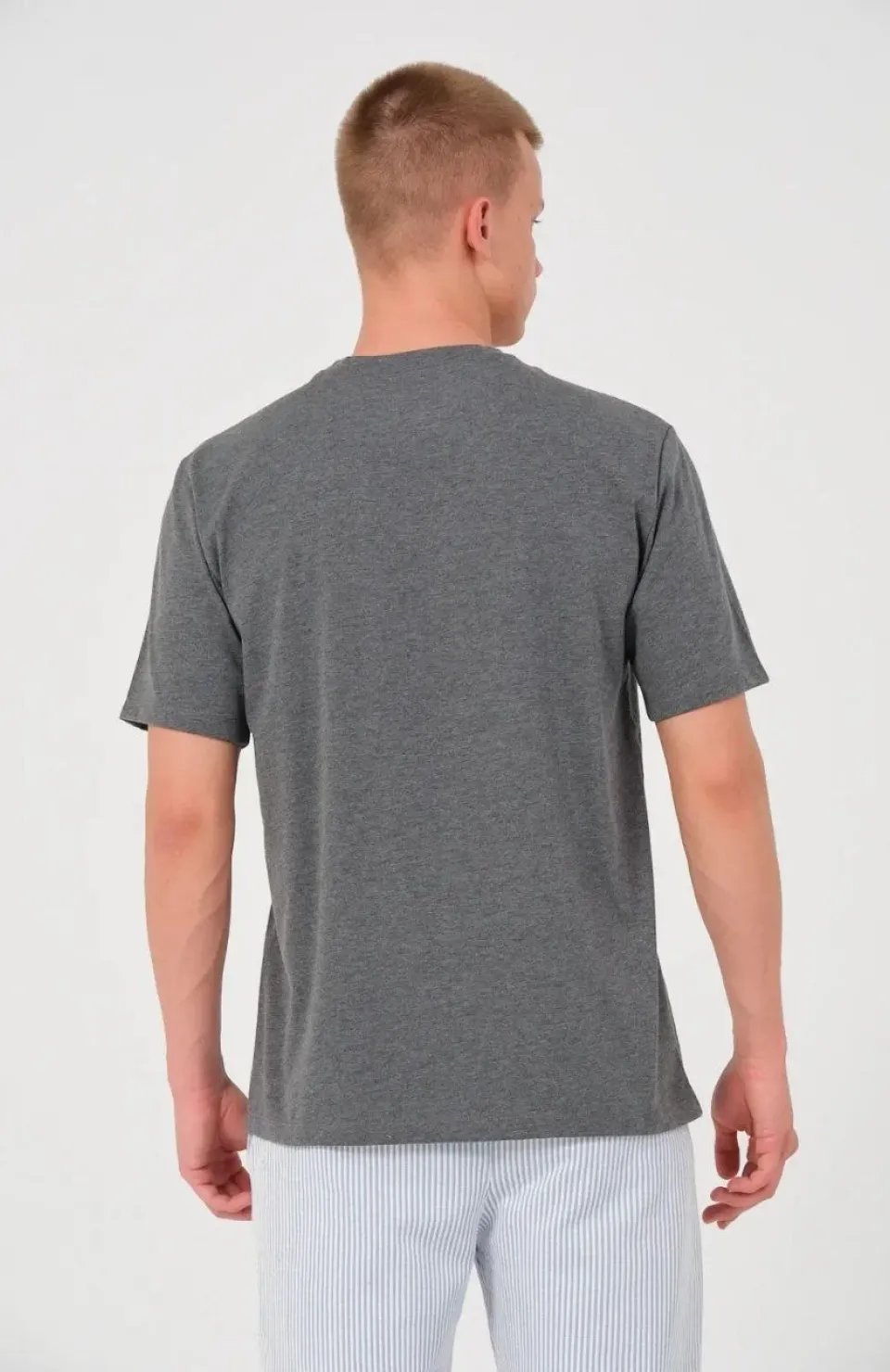 Unisex Düz Biskilet Yaka Oversize T-shirt - Füme