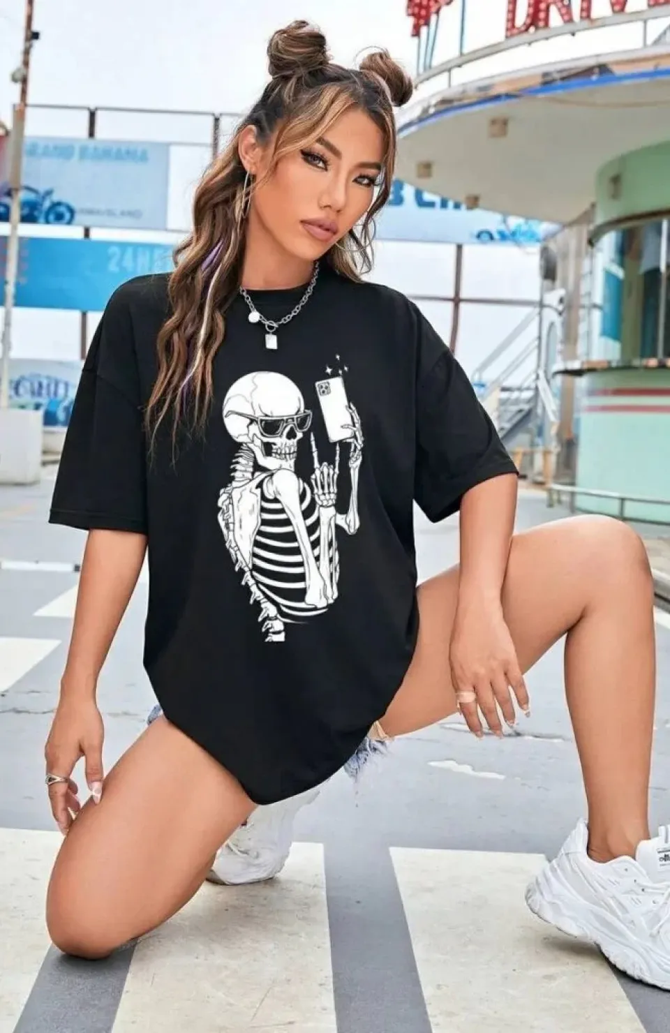 Baskılı Kadın T-shirt - Siyah