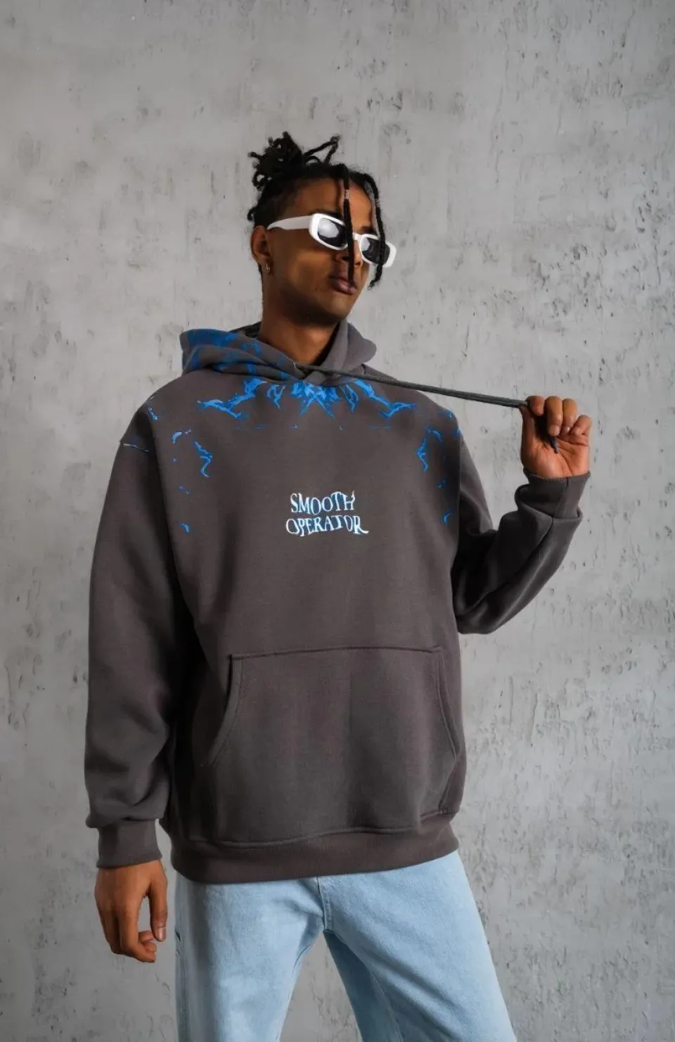 Erkek Yıldırım Baskılı Kapşonlu Sweatshirt - Gri Somersan Giyim | Kadın, Erkek ve Çocuk Moda