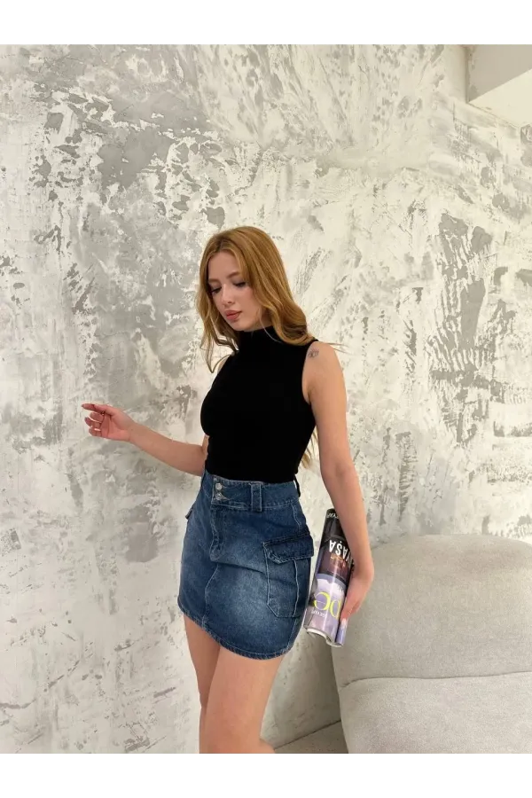 Kadın Kolsuz Yarım Bağazlı Badi bluz - Siyah