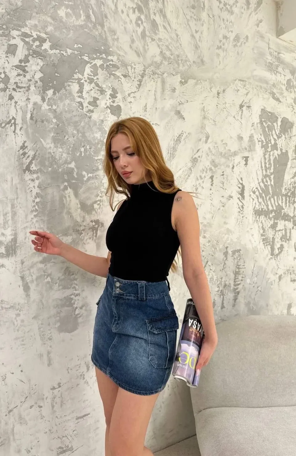 Kadın Kolsuz Yarım Bağazlı Badi bluz - Siyah