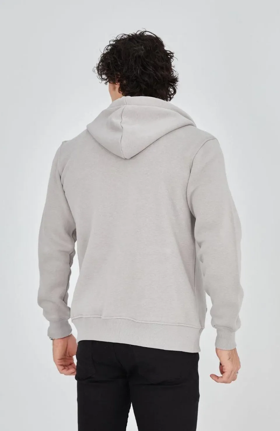 Erkek Kapüşonlu Baskılı Fermuarlı Hırka - Boyalı Gri Somersan Giyim | Kadın, Erkek ve Çocuk Moda