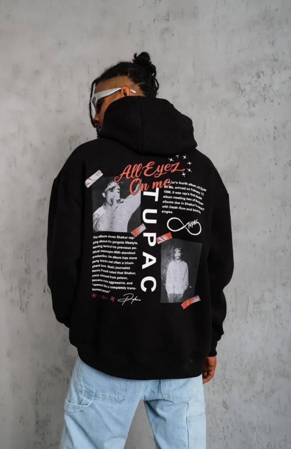 Erkek Ön Arka Baskılı Kapşonlu Sweat - Siyah