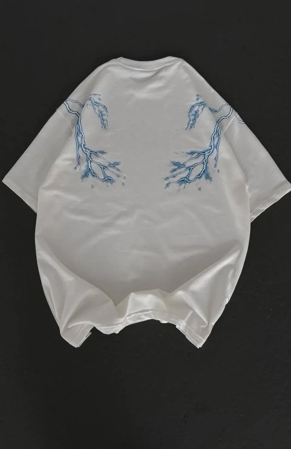 Unisex Bisiklet Yaka Baskılı Oversize T-Shirt - Beyaz