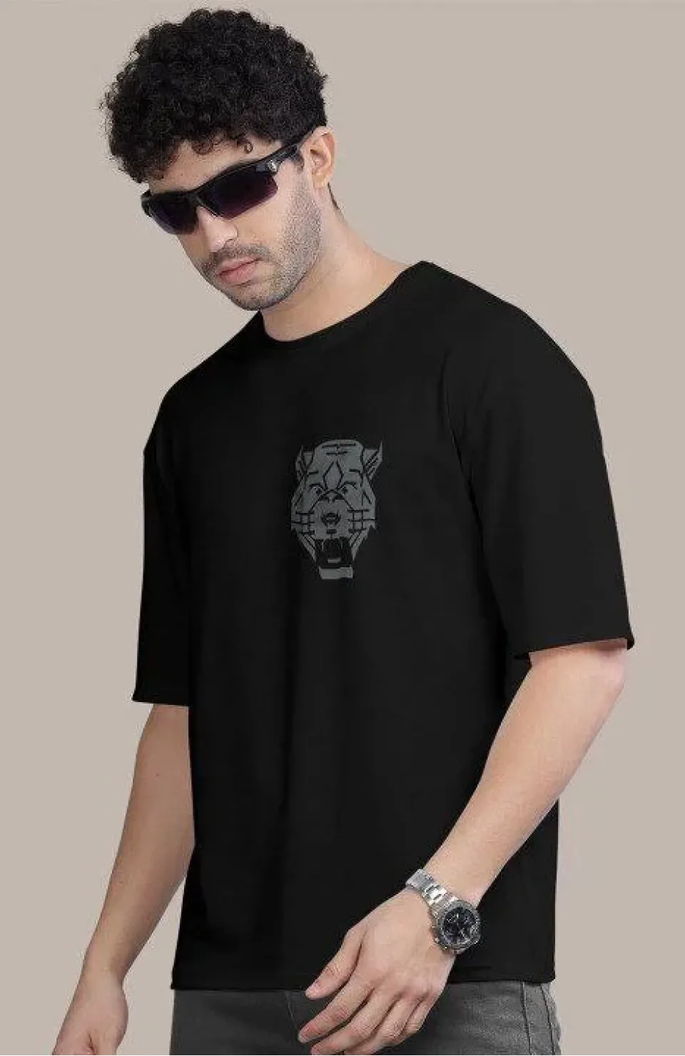 Erkek Baskılı Oversize T-shirt - Siyah