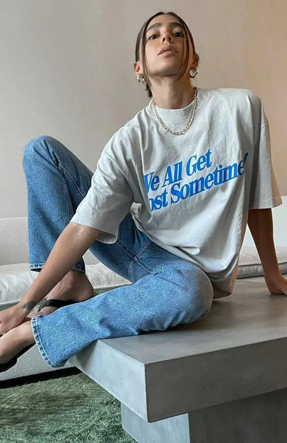 Unisex Baskılı Oversize T-Shirt - Beyaz