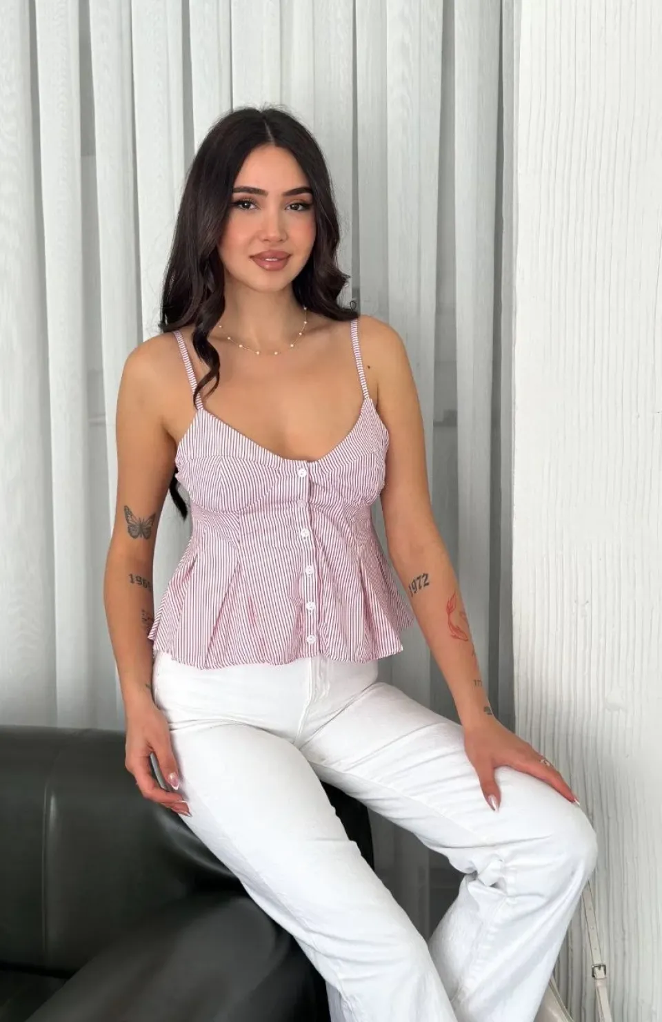 Askılı Dekolte deraylı crop - Kırmızı