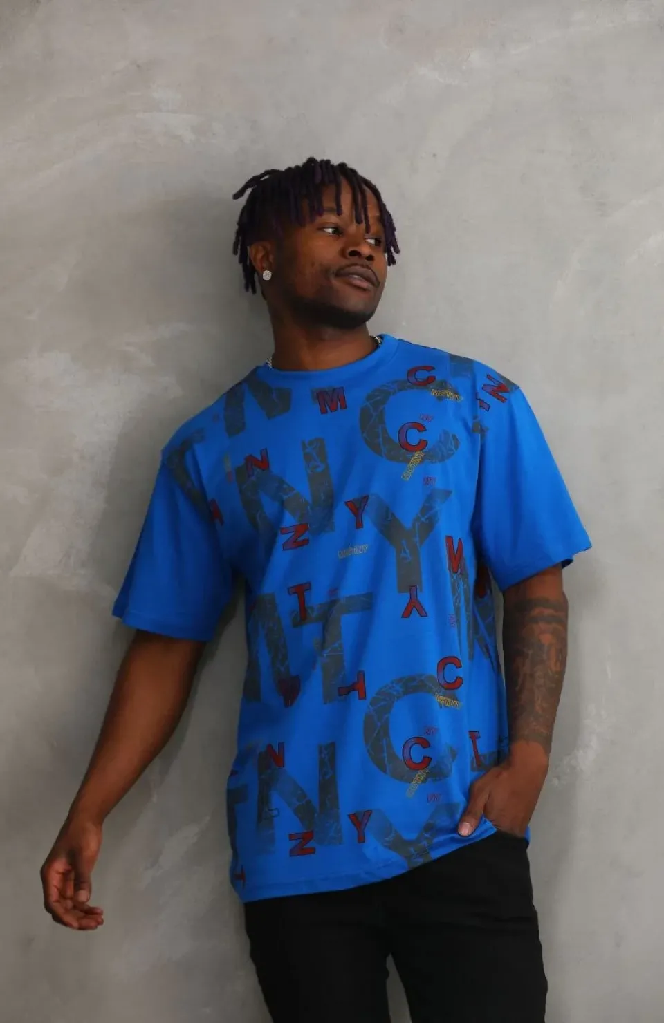 Unisex Baskılı Oversize T-Shirt - Mavi