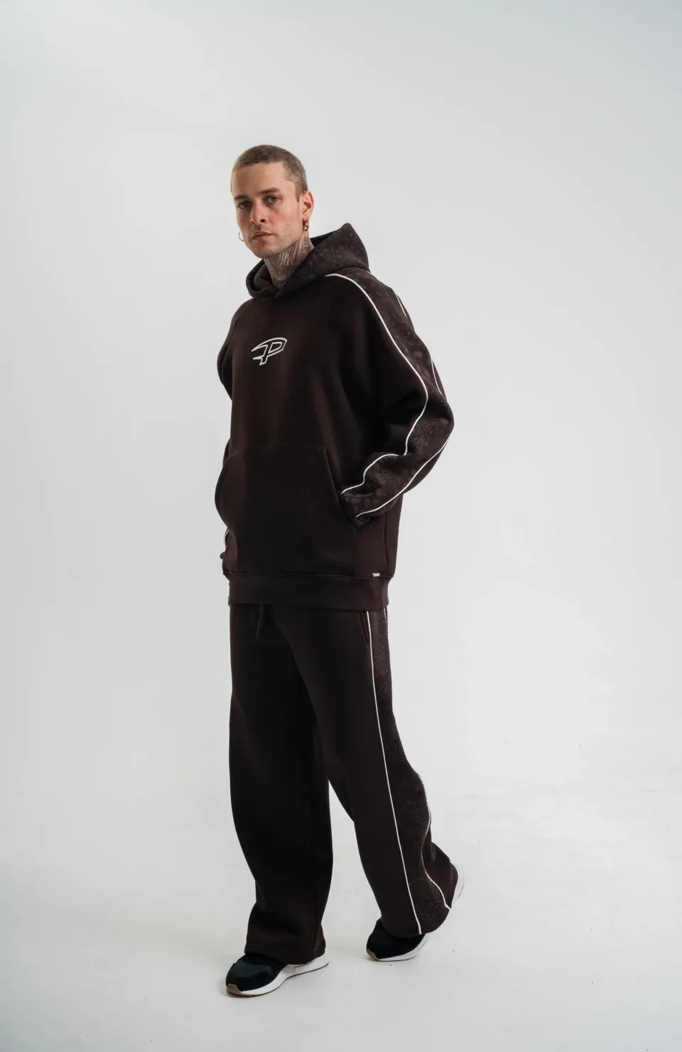 Uzun Kol Kapşonlu Ara Biyeli Baggy Eşofman Takım - Kahve Somersan Giyim | Kadın, Erkek ve Çocuk Moda