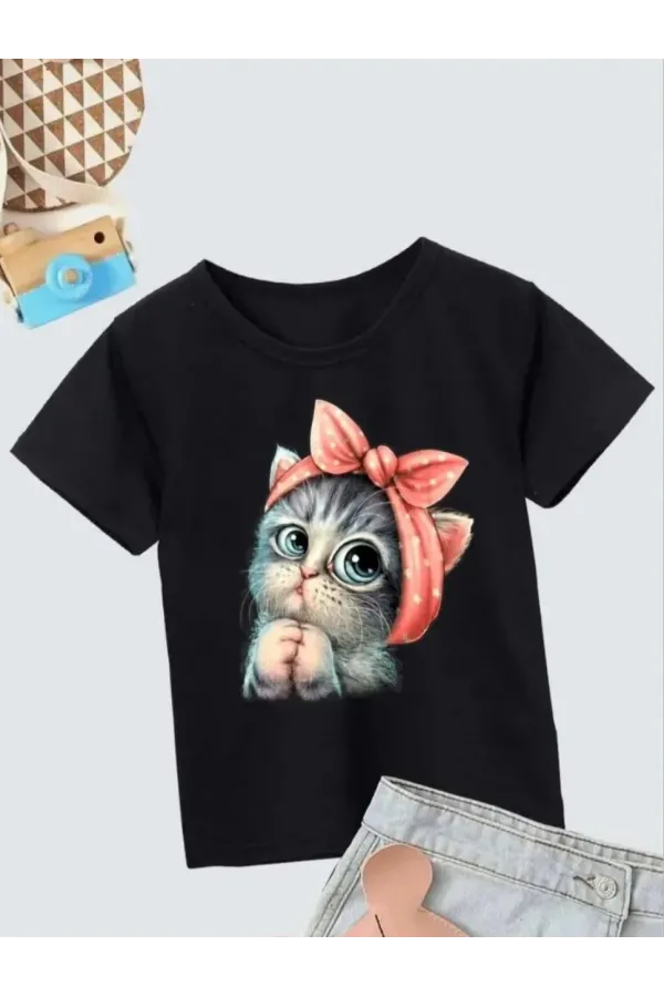 Çocuk Unisex Baskılı T-Shirt - Siyah