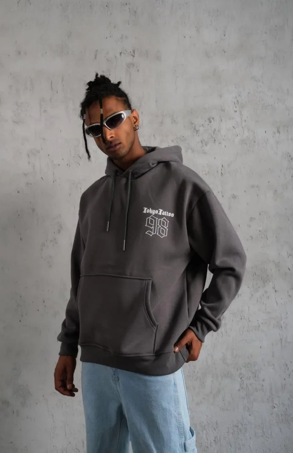 Erkek 98 Baskılı Kapşonlu Sweat - Gri Somersan Giyim | Kadın, Erkek ve Çocuk Moda