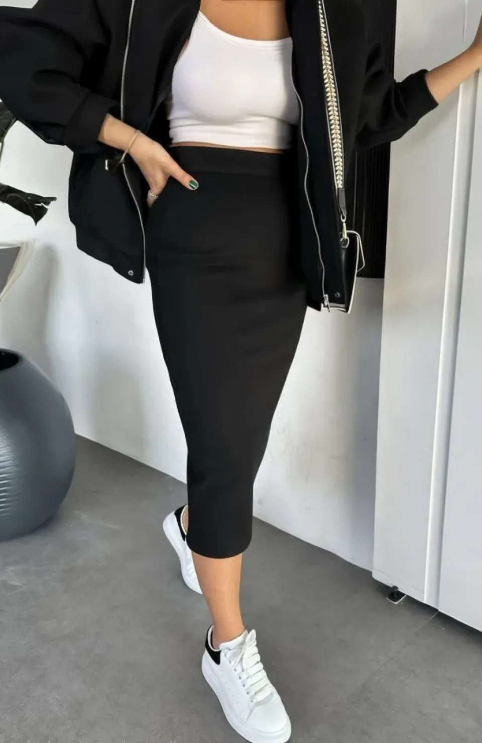 RYSE Kadın Mevsim Kaşe Fermuarlı Ceket Etek Takım Kaşmir Ceket Etekli  İkili Takım Kaşe Bomber Ceket-Etek Takım