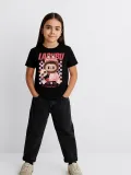 Kız Labubu Çocuk Baskılı T-Shirt - Siyah