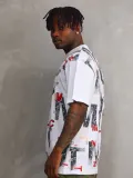 Unisex Baskılı Oversize T-Shirt - Beyaz