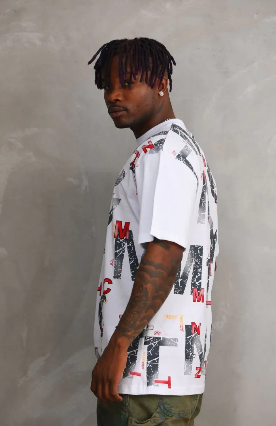 Unisex Baskılı Oversize T-Shirt - Beyaz