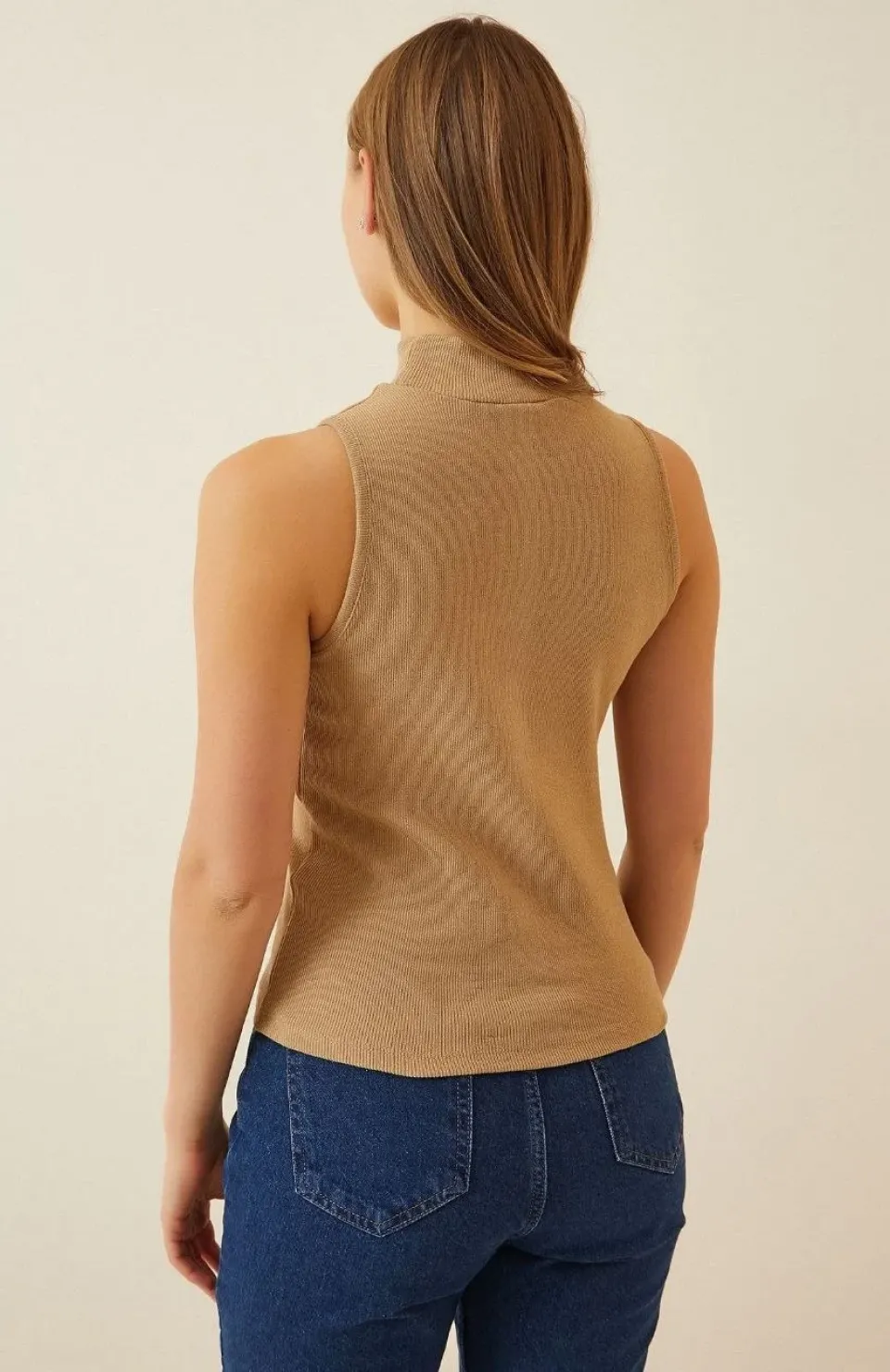 Kadın Full Likralı Fitilli Kaşkorse Body - Camel