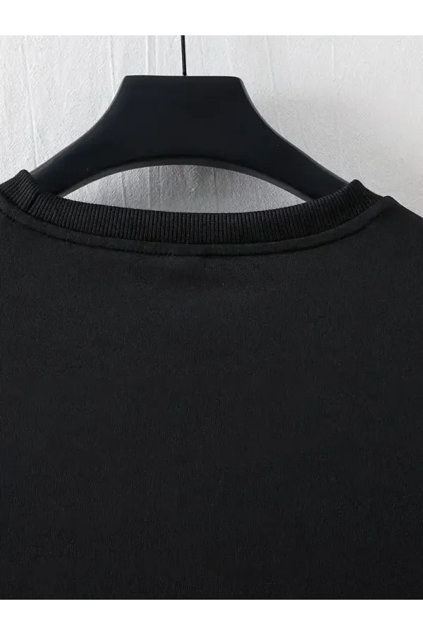 LB Ön Arka Baskılı Oversize Bisiklet Yaka Yazlık T-shirt - Siyah