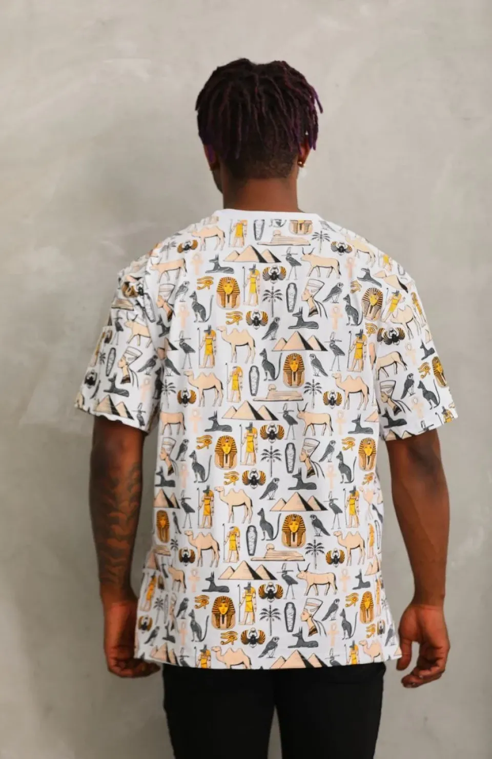 Unisex Oversize Baskılı Bisiklet Yaka T-Shirt - Beyaz