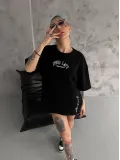 Unisex Baskılı Oversize T-Shirt - Siyah