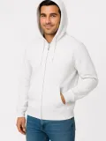 Erkek Üç İplik Kapüşonlu Tam Fermuarlı Kanguru Cepli SweatShirt Hoodie - Beyaz