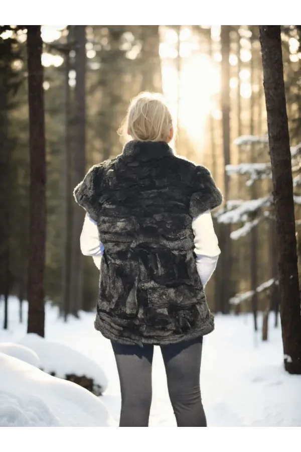 Kadın Kolsuz Hakiki Kürk - Siyah