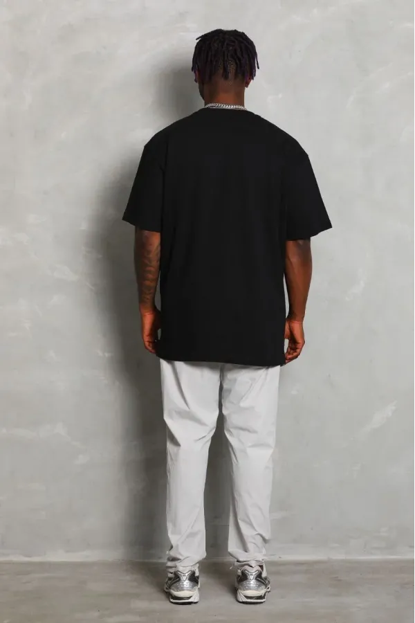 Unisex Oversize Düz Bisiklet Yaka T-Shirt - Siyah