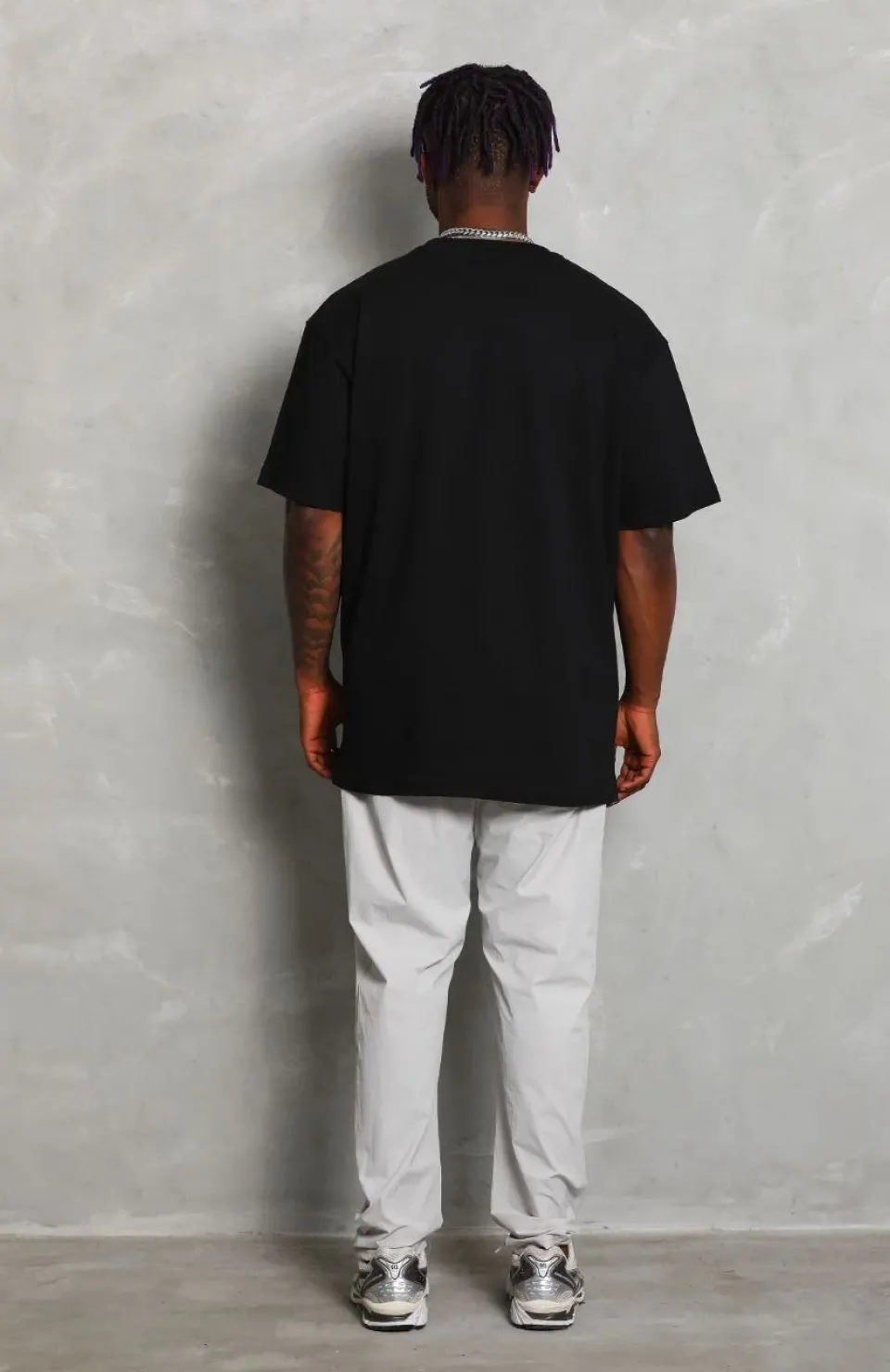 Unisex Oversize Düz Bisiklet Yaka T-Shirt - Siyah