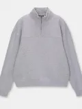 Oversize Yarım Farmuarlı Yakalı Basic SweatShirt - Gri