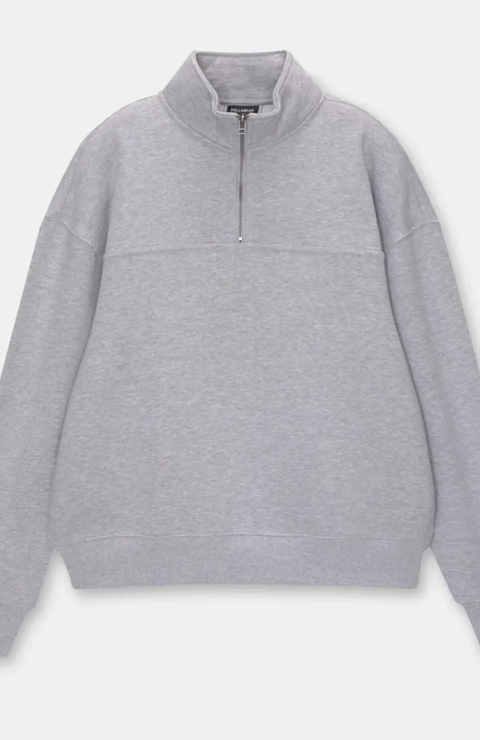 Oversize Yarım Farmuarlı Yakalı Basic SweatShirt - Gri