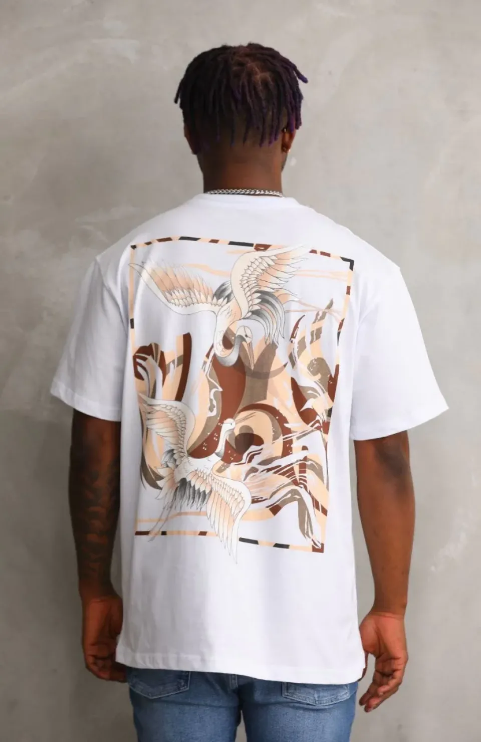 Unisex Baskılı Oversize T-Shirt - Beyaz