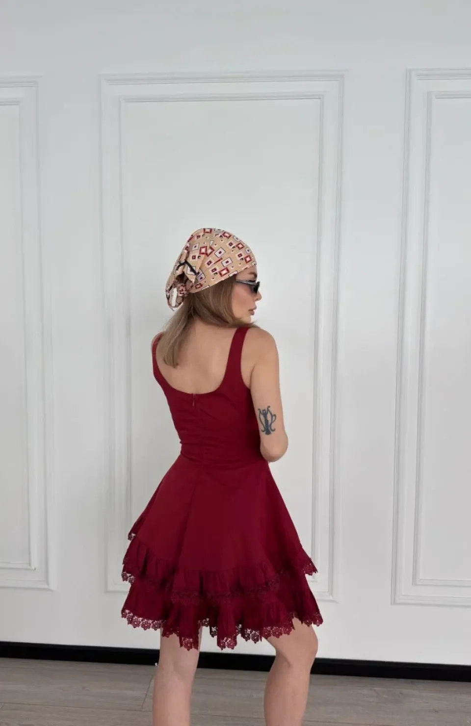 Mini Askılı Elbise - Bordo