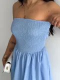 Straplez Pileli Elbise - Açık Mavi