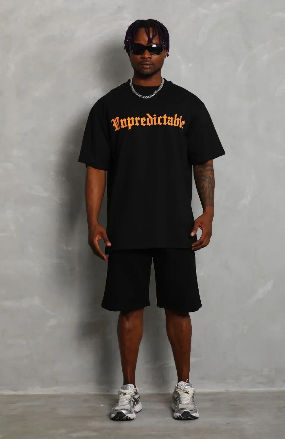 Unisex Oversize Baskılı Bisiklet Yaka T-Shirt - Siyah