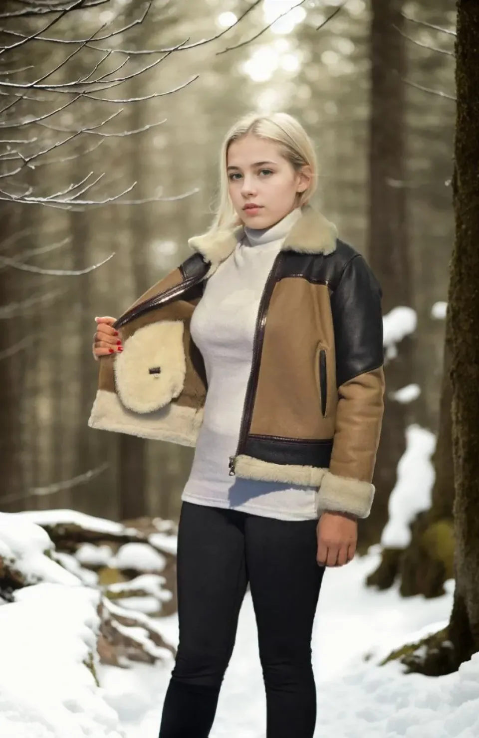 Kadın Uzun Kollu Yakalı Hakiki Kürk - Kahve