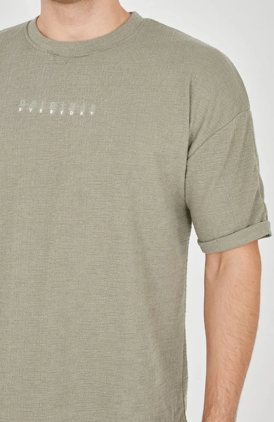 Unisex Jakar Kumaş Rahat Kol T-Shirt - Açık Yeşil