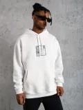 Erkek Ön Arka Baskılı Kapşonlu Sweat - Beyaz