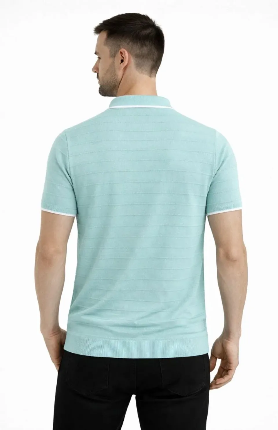 Erkek Triko Kumaş Yakalı Düğmesiz Açık Yaka Fitilli Kısa Kollu Regular Fit Tişört T-shirt - Mint yeşili Somersan Giyim | Kadın, Erkek ve Çocuk Moda