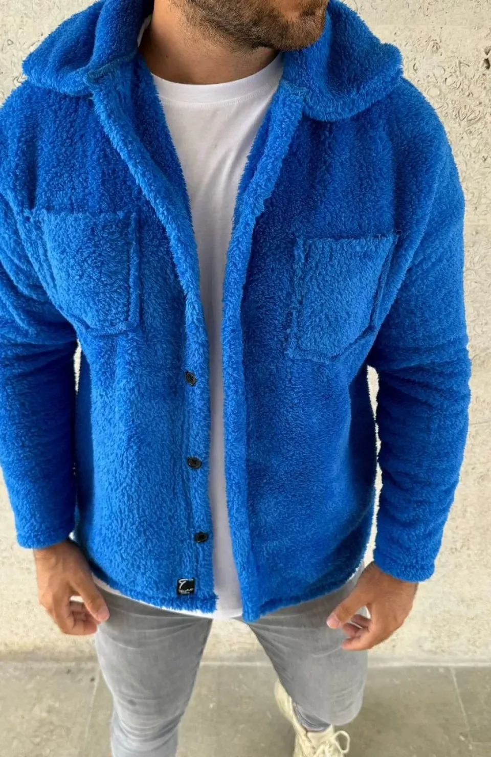 Erkek Pelüş Polar Hırka Gömlek – Yakalı, İlik Düğmeli, Göğüs Cepli, Yumuşak Dokulu Kışlık Regular Fit Rahat Günlük Model - Saks Mavisi