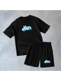 Erkek Baskılı İkili Şort Takım - Siyah
