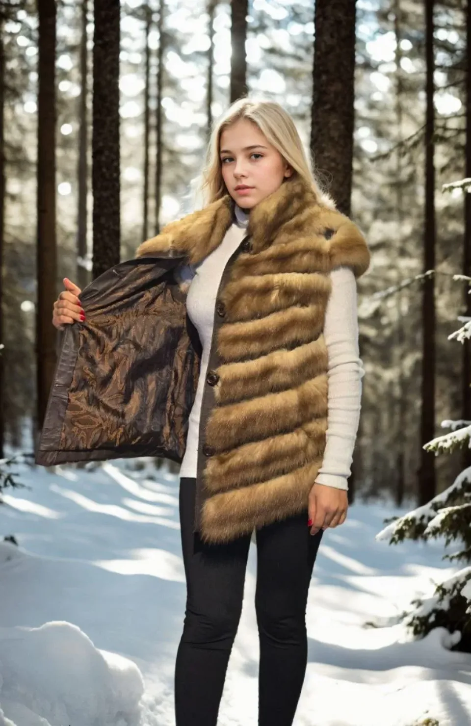 Kadın Kolsuz Hakiki Kürk - Kahve