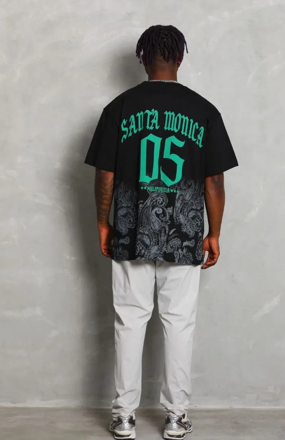 Unisex Oversize Baskılı Bisiklet Yaka T-Shirt - Siyah